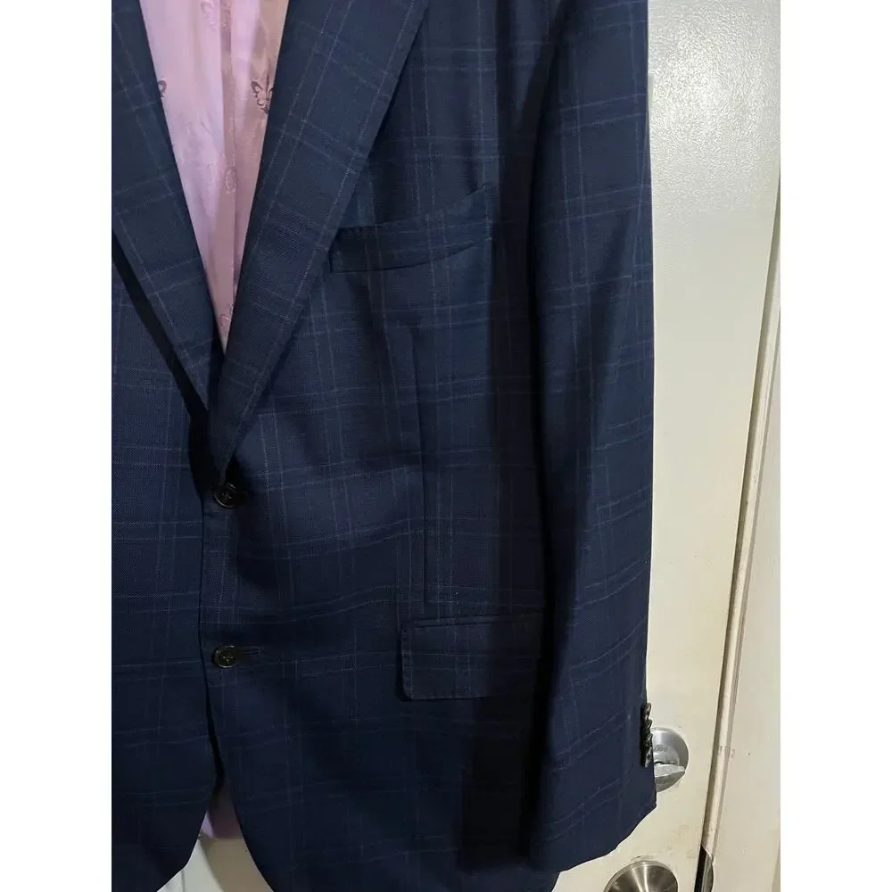 Barone Antica Sartoria Loro Piana Super 120s Navy Windowpane Blazer